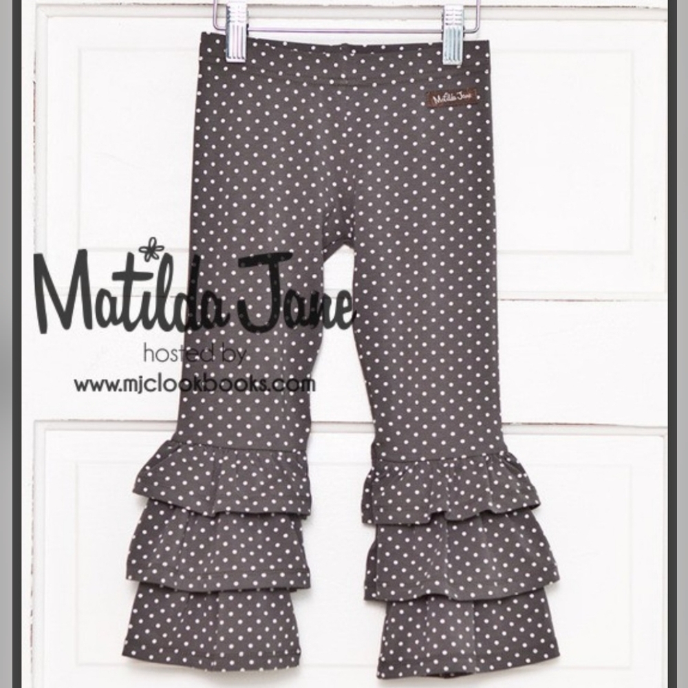 Matilda Jane Seeing Spots Bennys Hello Lovely Gray Polka Dot Ruffle Leggings 8